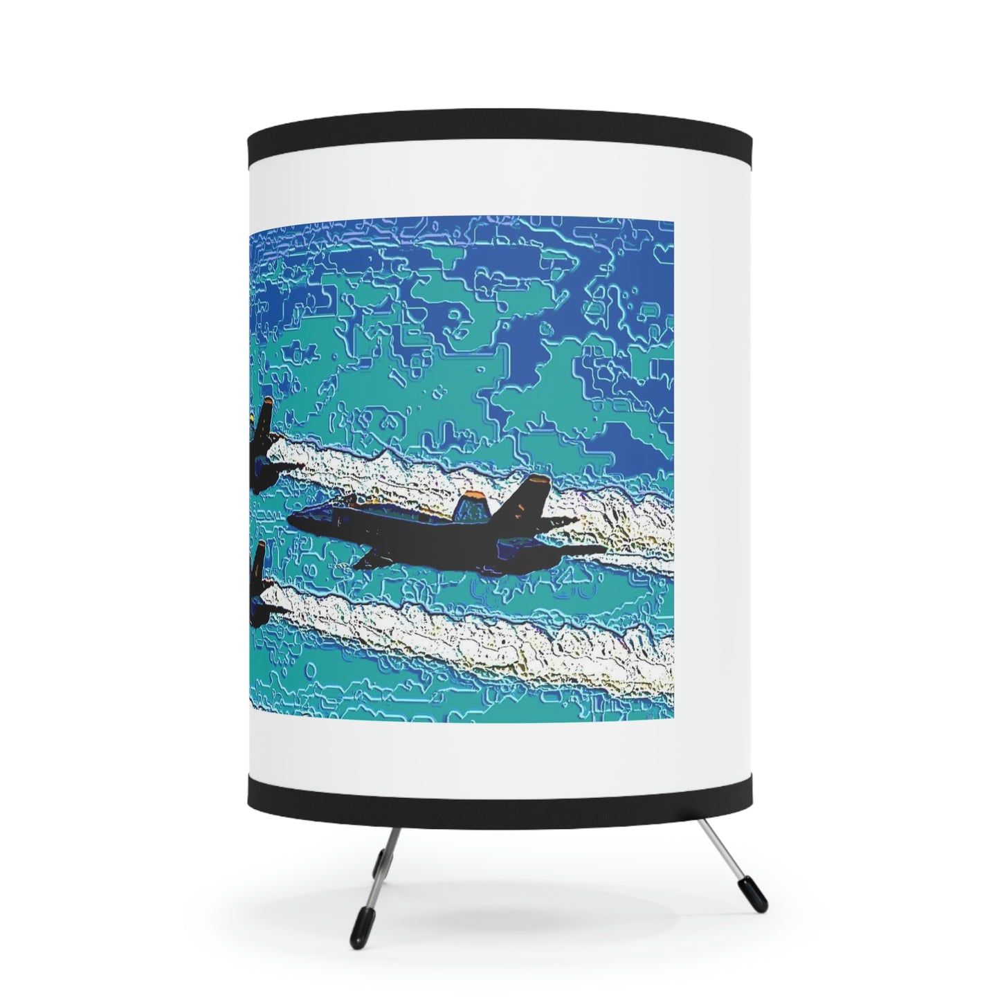 Tripod Lamp with High-Res Printed Shade, US\CA plug ... Seattle Seafair ..."Blue Angels Run Over Lake Washington" ... Circa Mid 1980's ... Dr FJ Holt ... Original Works ...
