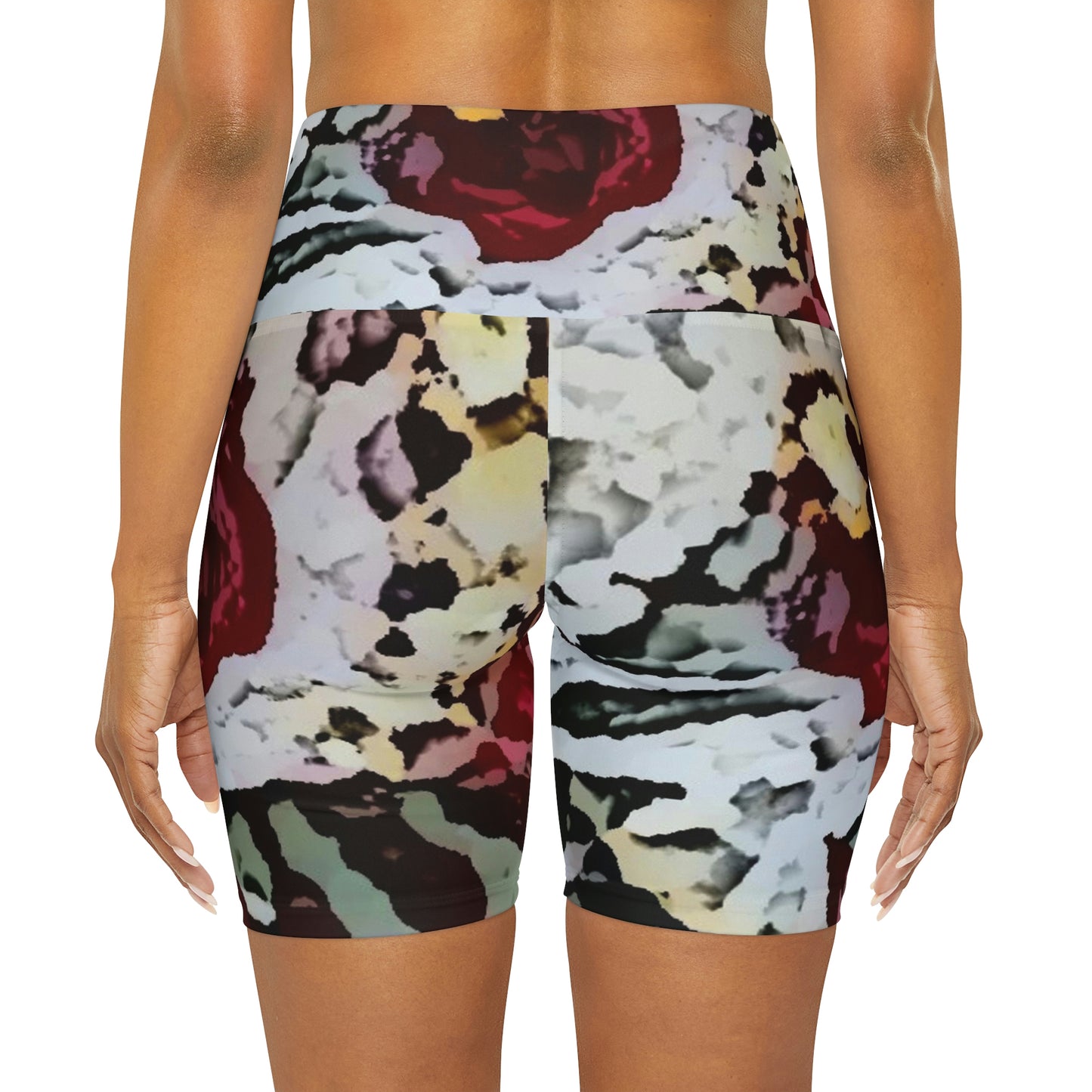 High Waisted Yoga Shorts ... "A Friendly Flower" ... Pointsettia 'Pointing' ... Original Works ... (Supplied Photograph) ...