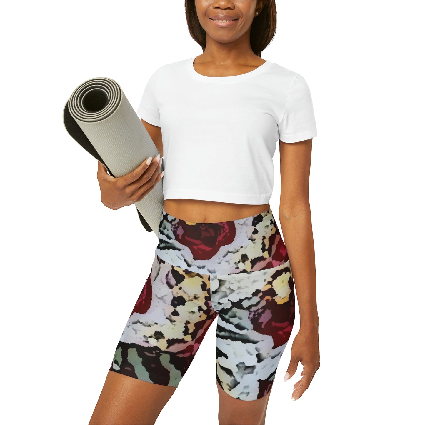 High Waisted Yoga Shorts ... "A Friendly Flower" ... Pointsettia 'Pointing' ... Original Works ... (Supplied Photograph) ...