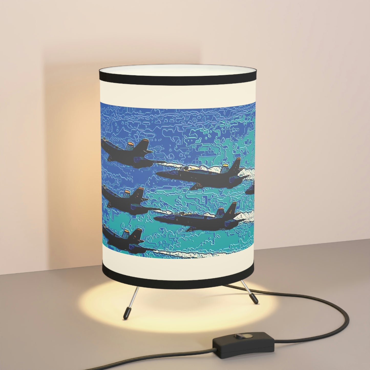 Tripod Lamp with High-Res Printed Shade, US\CA plug ... Seattle Seafair ..."Blue Angels Run Over Lake Washington" ... Circa Mid 1980's ... Dr FJ Holt ... Original Works ...