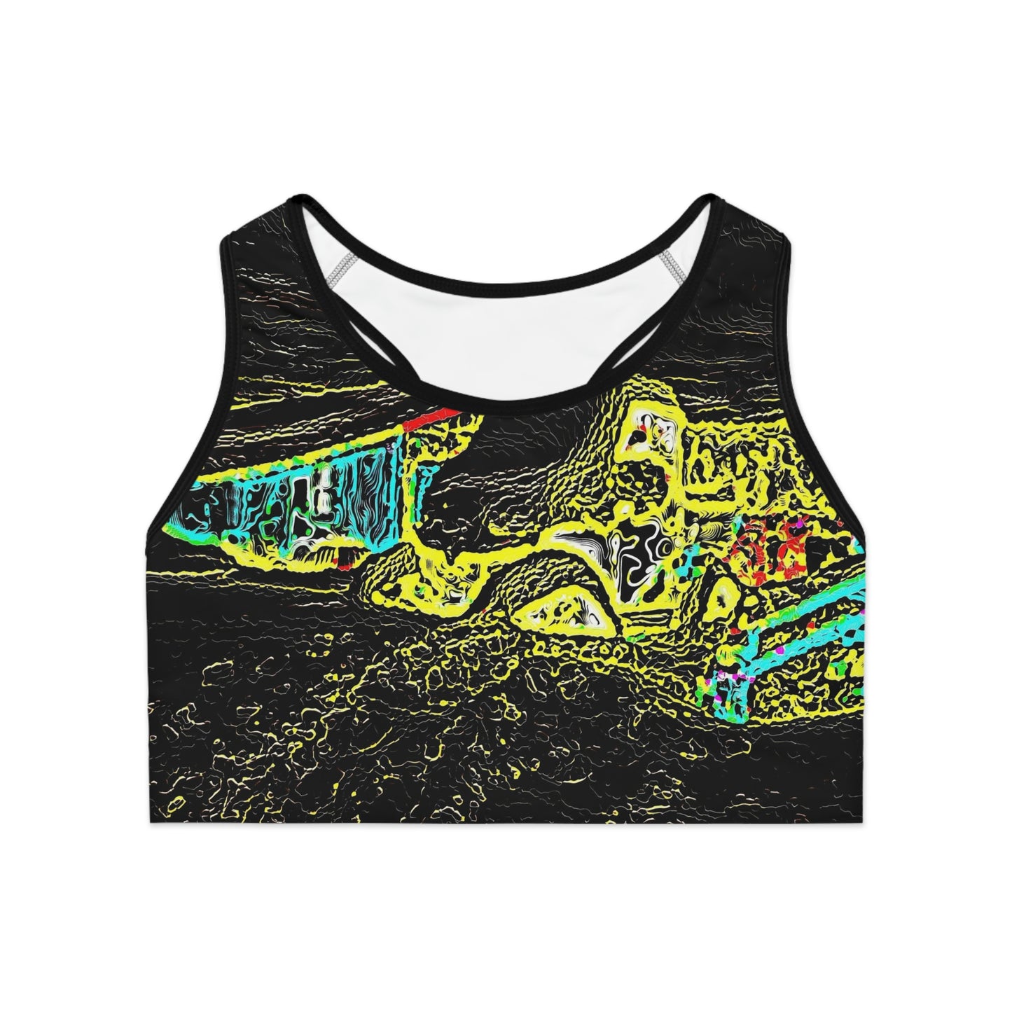 Sports Bra (AOP) ... "Snow Vehicle In Snow Storm At-Rest" ... Circa 12Mar23 ... Central Idaho ... 18-Hours Rendering Time: Original Works ...