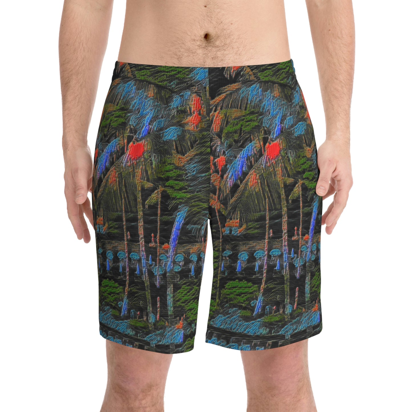 Men's Elastic Beach Shorts (AOP) ... "The Royal Hawai'ian: Waikiki Beach_Beach" ... Honolulu, HI ... October 2014 (Halloween) ... Original Works ...