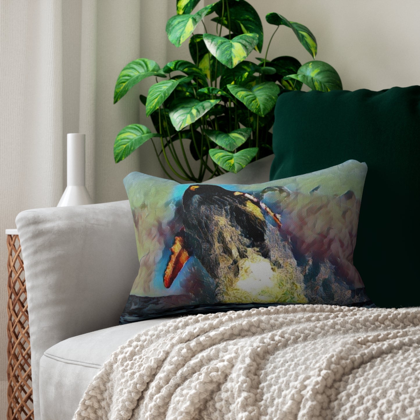 Spun Polyester Lumbar Pillow ... An Extraordinary Humpback Breach ... 'With Explosive Energy' ... Family Archives (KPH) ... Circa: 21st Century. Maui, HI ... Original Works ...