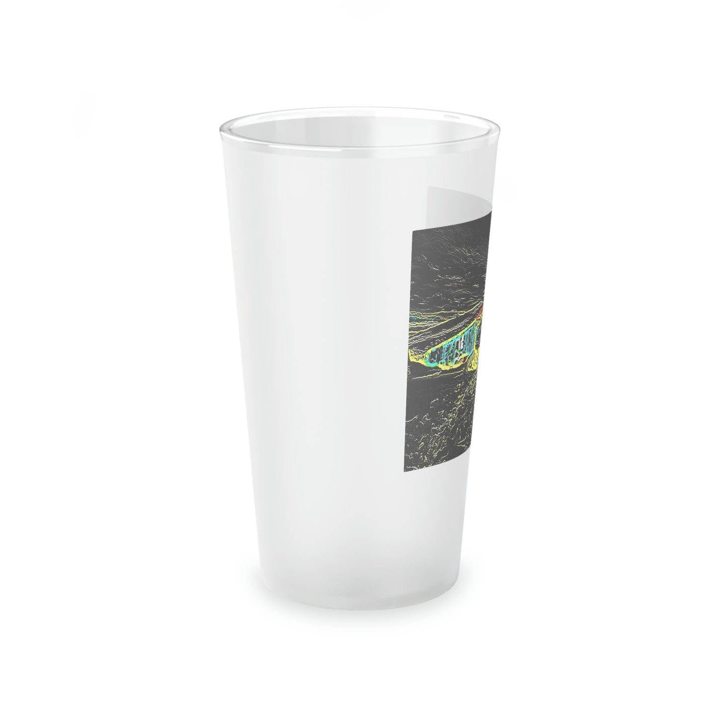 Frosted Pint Glass, 16oz ... "Snow Vehicle In Snow Storm At-Rest" ... Circa 12Mar23 ... Central Idaho ... 18-Hours Rendering Time: Original Works ...
