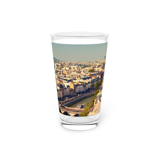Pint Glass, 16oz ... Au Paris ... "Along The River Seine" ... Barbara Joan Bonnell-Holt: 1972 ... Original Works ...