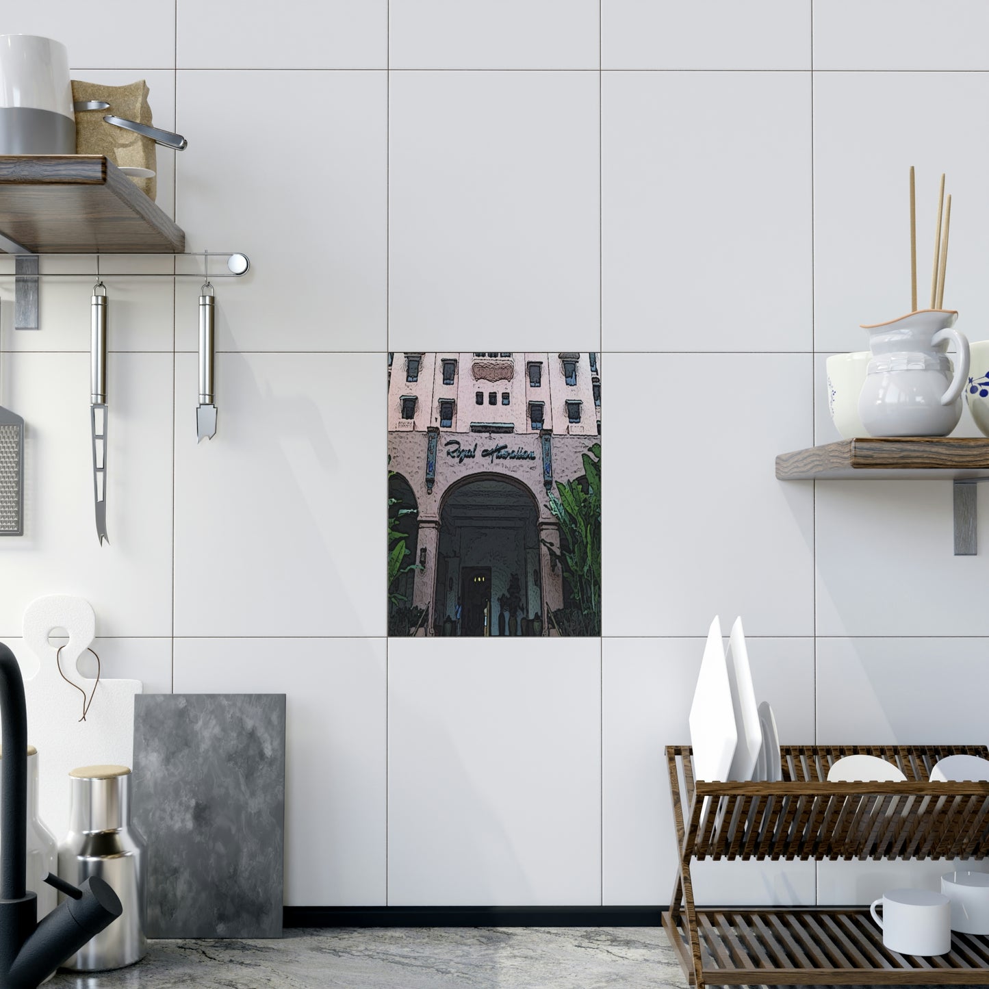 Ceramic Photo Tile ...  "La Grande Entree" At: 'The Pink Palace' ... The Royal Hawai'ian ... Honolulu, HI ... '27Oct2014' ... Original Works ...