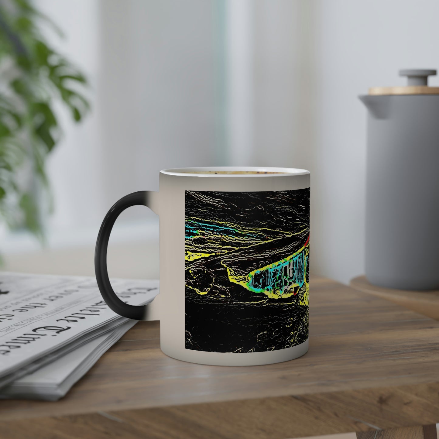 Color-Changing Mug, 11oz ... "Snow Vehicle In Snow Storm At-Rest" ... Circa 12Mar23 ... Central Idaho ... 18-Hours Rendering Time: Original Works ...