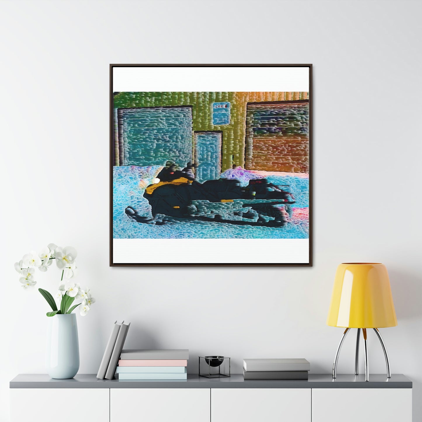 Gallery Canvas Wraps, Square Frame ... Snowmobile & Impressionalism ... 'Collecting Mail & Packages' .... Dixie, Idaho, USA ... Original Works: 10 Hours Rendering Time ...
