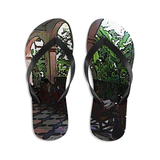 Unisex Flip-Flops ... Lanai & Rocking Chairs At: 'The Pink Palace' ... The Royal Hawai'ian ... Honolulu, HI ... '27Oct2014' ... Original Works ...