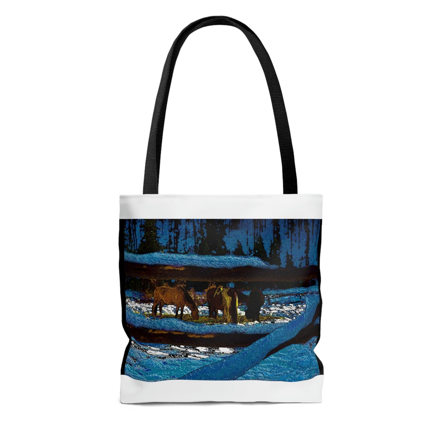 AOP Tote Bag ...  A Horse ... A Saddle ...  Foraging Through The Snow ...  An_Asses 'Cry' ... Central Idaho, November 2022 ...  Original Works ..