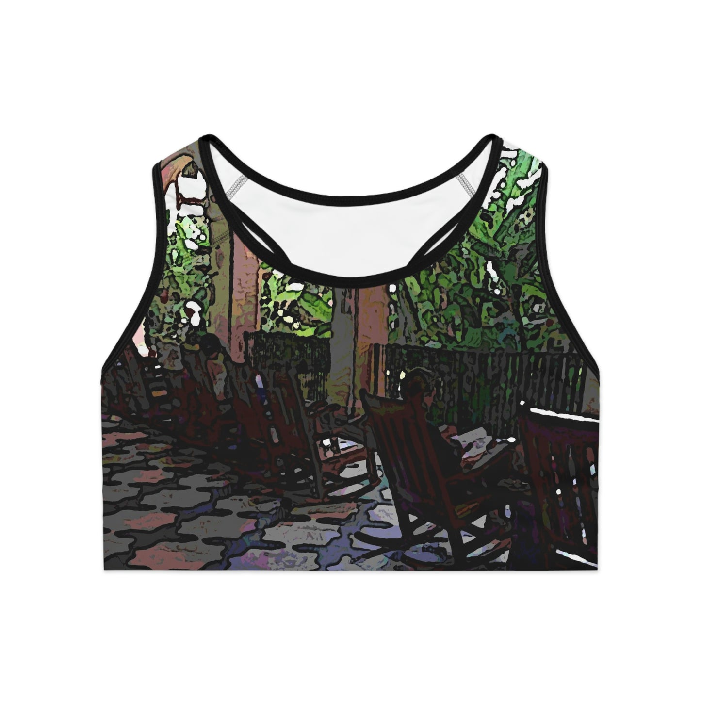 Sports Bra (AOP) ... Lanai & Rocking Chairs At: 'The Pink Palace' ... The Royal Hawai'ian ... Honolulu, HI ... '27Oct2014' ... Original Works ...