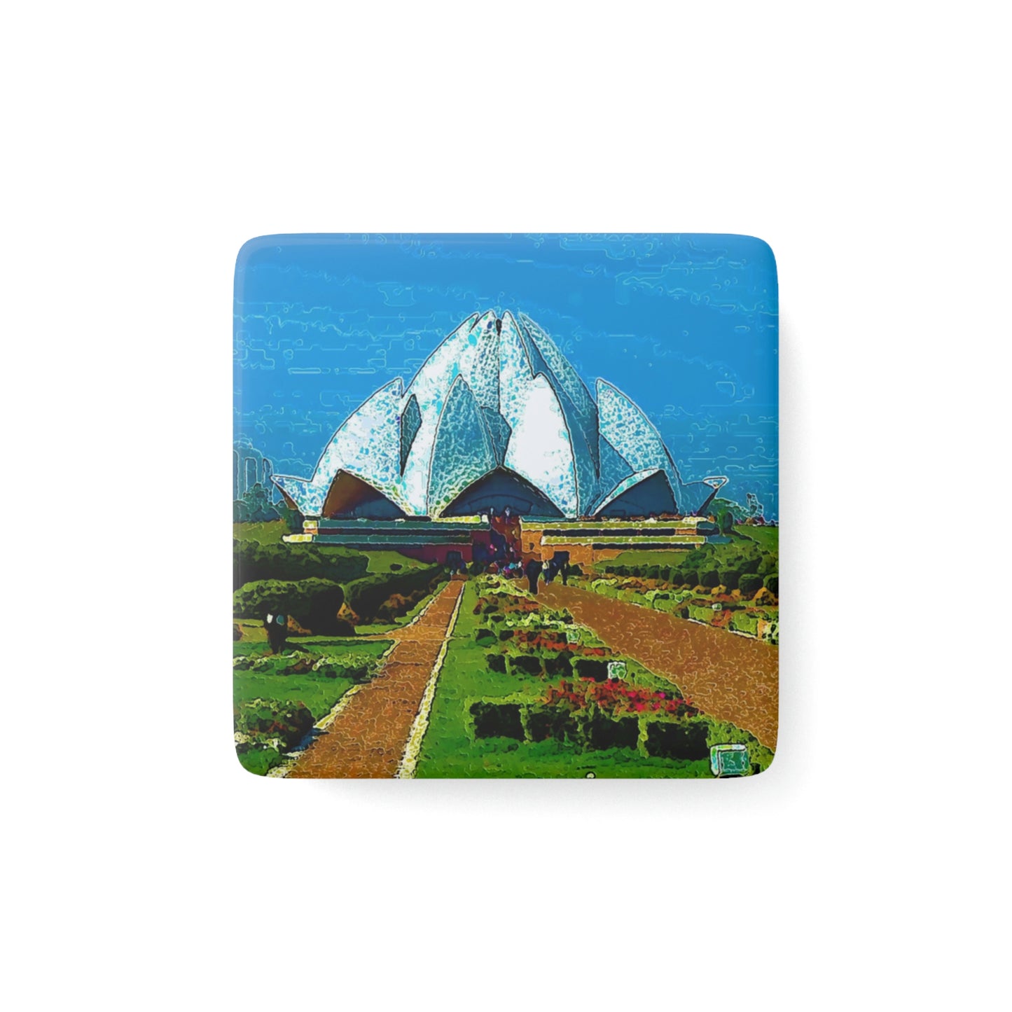 Porcelain Magnet, Square ... 'Bahai'i House-Of-Worship' ... "Lotus Temple: Delhi, India, 2008" ... Original Works ...