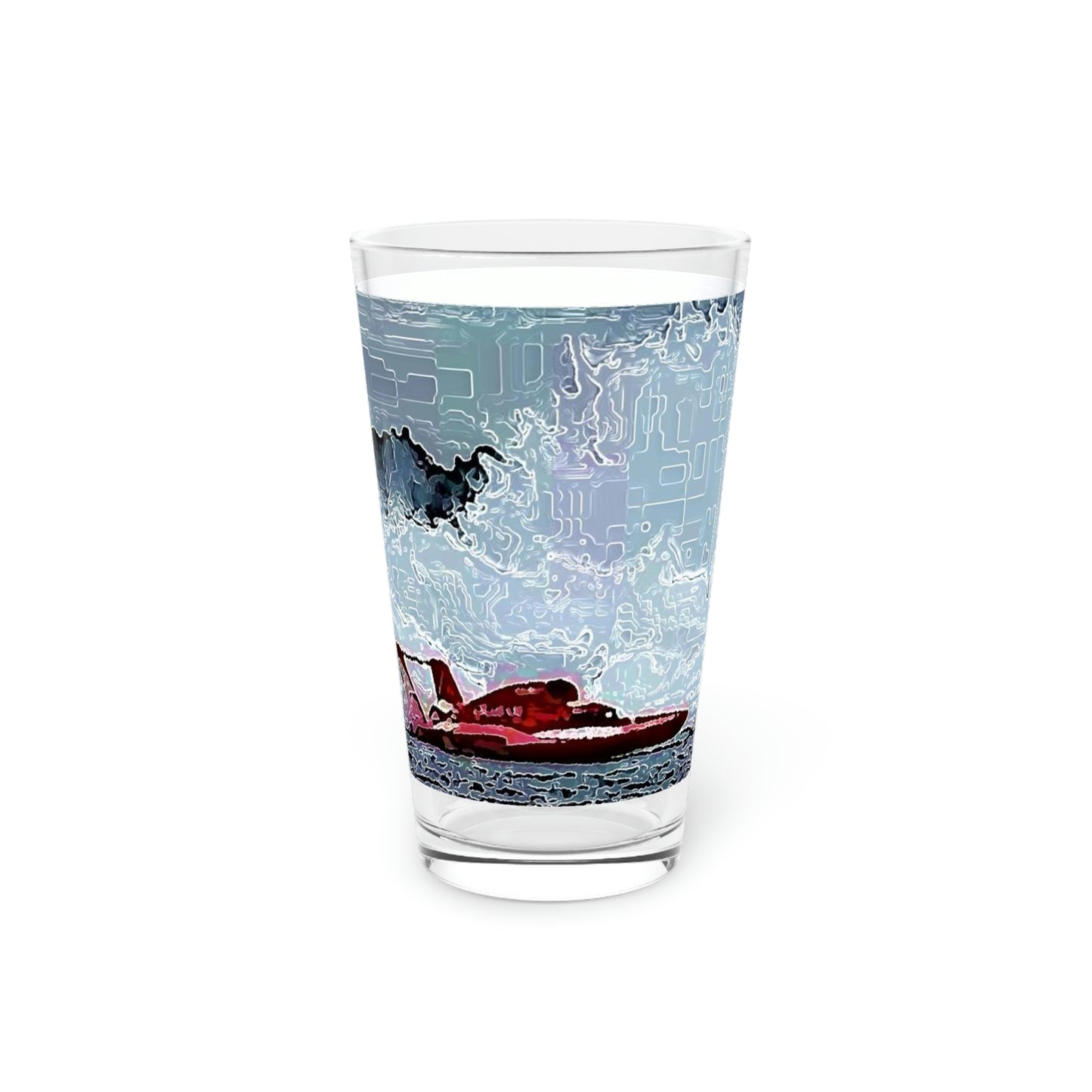 Pint Glass, 16oz ... Seattle Columbia Cup On Lake Washington ... "Dave Wilcox Heads For The Win" ... Associate Gift-Photo ... Original Works ...