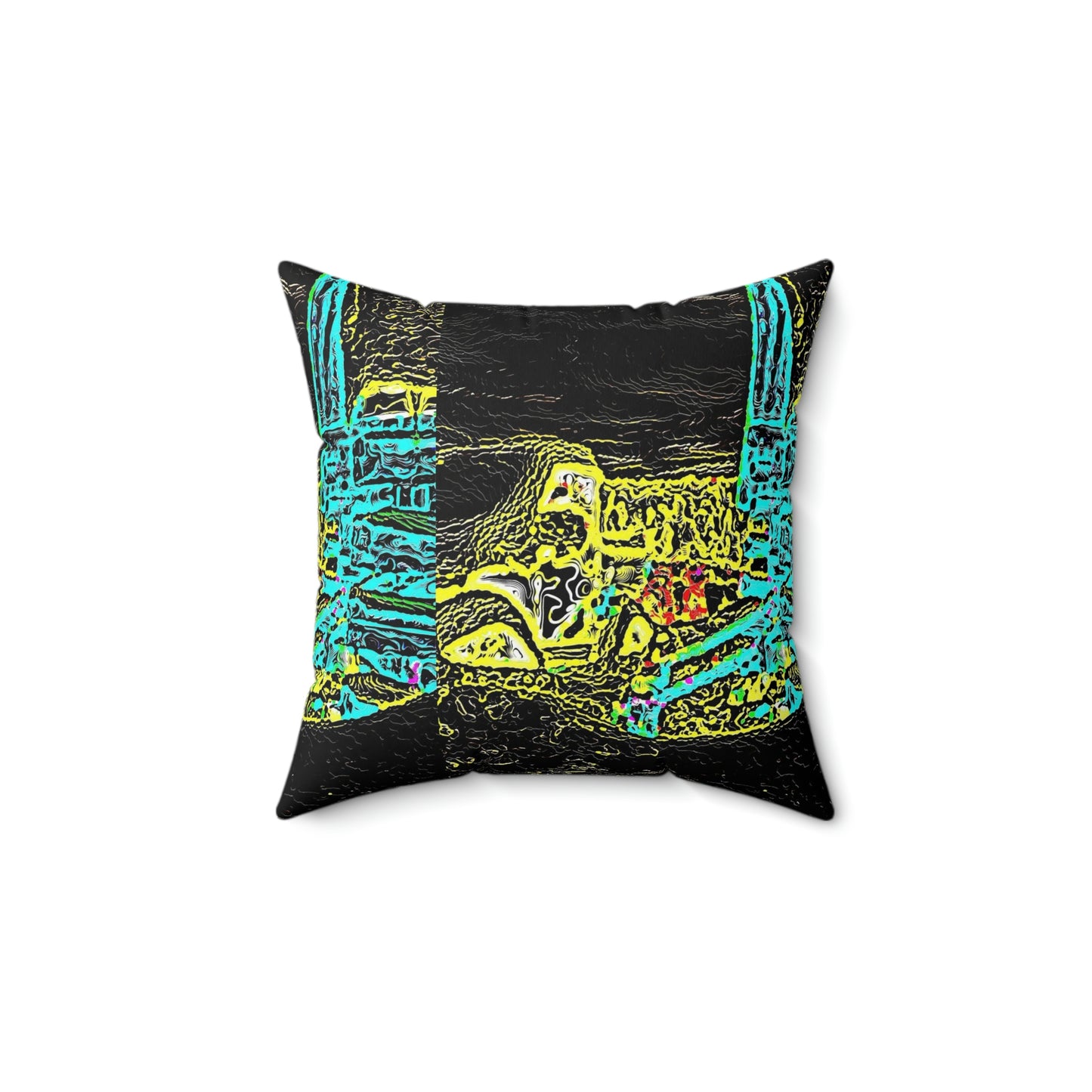Spun Polyester Square Pillow ...  "Snow Vehicle In Snow Storm At-Rest" ... Circa 12Mar23 ... Central Idaho ... 18-Hours Rendering Time: Original Works ...