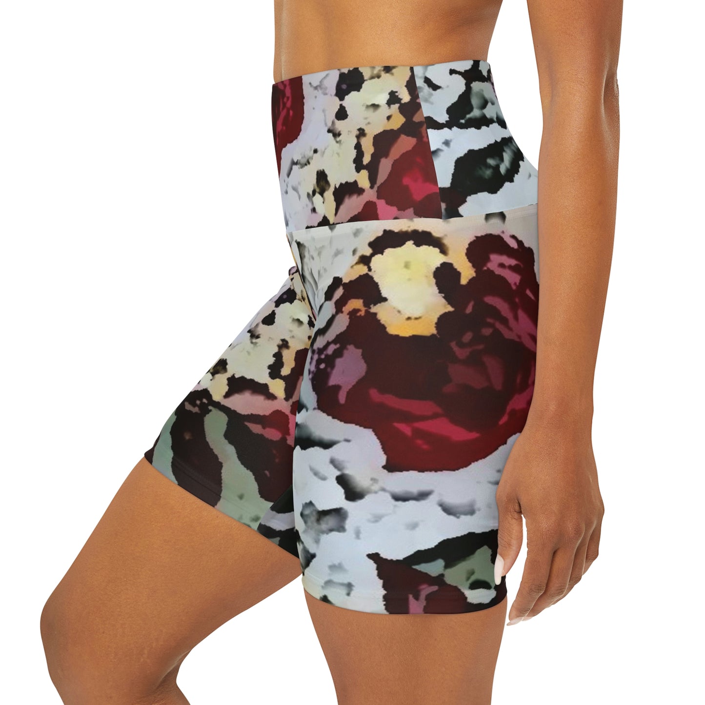 High Waisted Yoga Shorts ... "A Friendly Flower" ... Pointsettia 'Pointing' ... Original Works ... (Supplied Photograph) ...