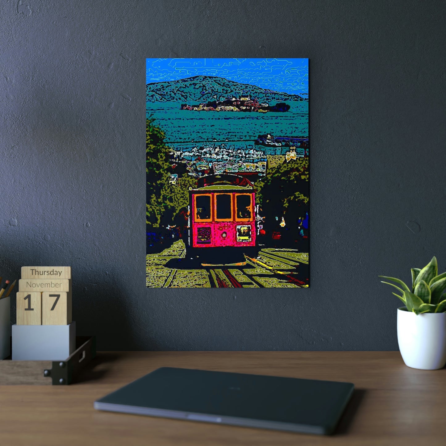 Aluminum Composite Panels ... San Francisco ... 'A Rice-A-Roni-Treat' ... Family Archives ... Cable Car Descends Hill Towards Alcatraz Island ... Original Works ...