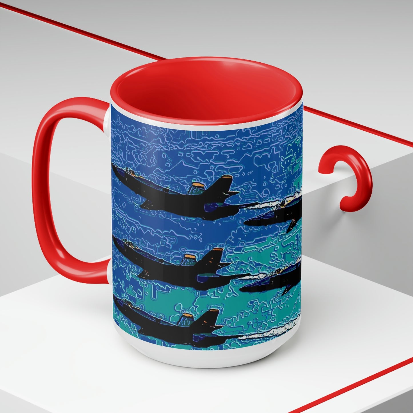 Two-Tone Coffee Mugs, 15oz ... Seattle Seafair ..."Blue Angels Run Over Lake Washington" ... Circa Mid 1980's ... Dr FJ Holt ... Original Works ...