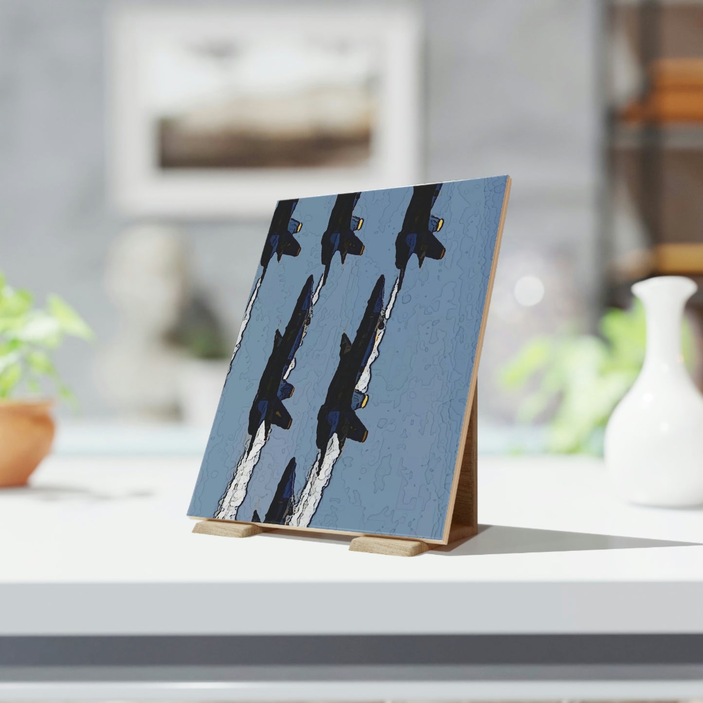 Ceramic Photo Tile ... Seattle Seafair ..."Blue Angels Run Over Lake Washington" ... Circa Mid 1980's ... Dr FJ Holt ... Original Works ...