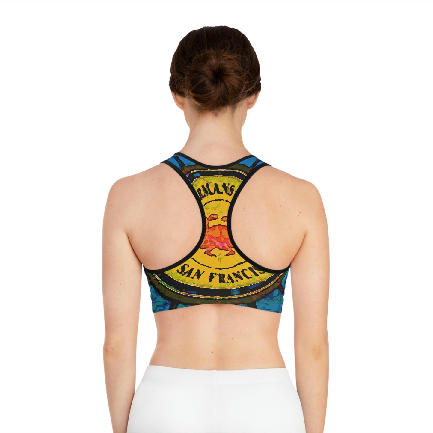 Sports Bra (AOP) ...  "No.9 Fishermen's Grotto - Fishermen's Wharf, SF, California" ... Family Archives: 1970's ... Original Works ...