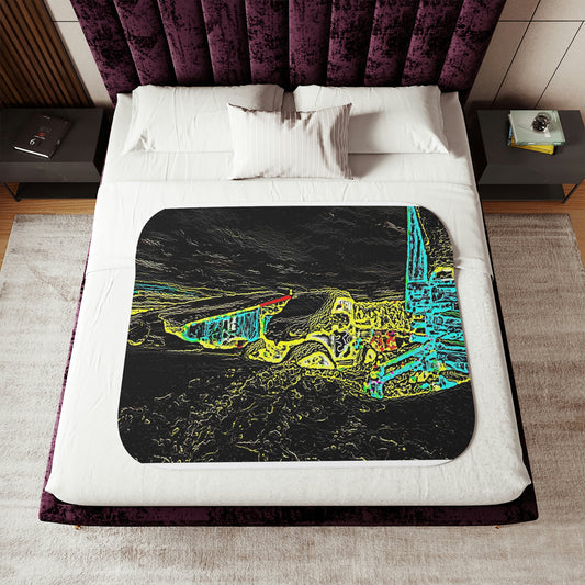 Sherpa Blanket, Two Colors ...  "Snow Vehicle In Snow Storm At-Rest" ... Circa 12Mar23 ... Central Idaho ... 18-Hours Rendering Time: Original Works ...