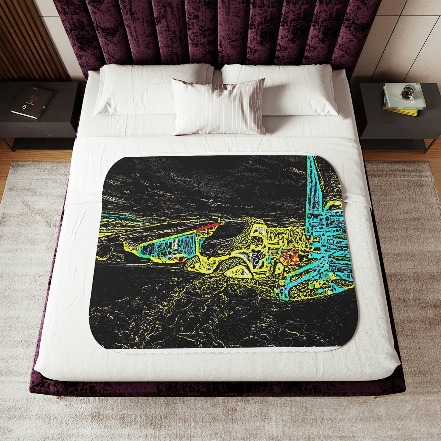 Sherpa Blanket, Two Colors ...  "Snow Vehicle In Snow Storm At-Rest" ... Circa 12Mar23 ... Central Idaho ... 18-Hours Rendering Time: Original Works ...