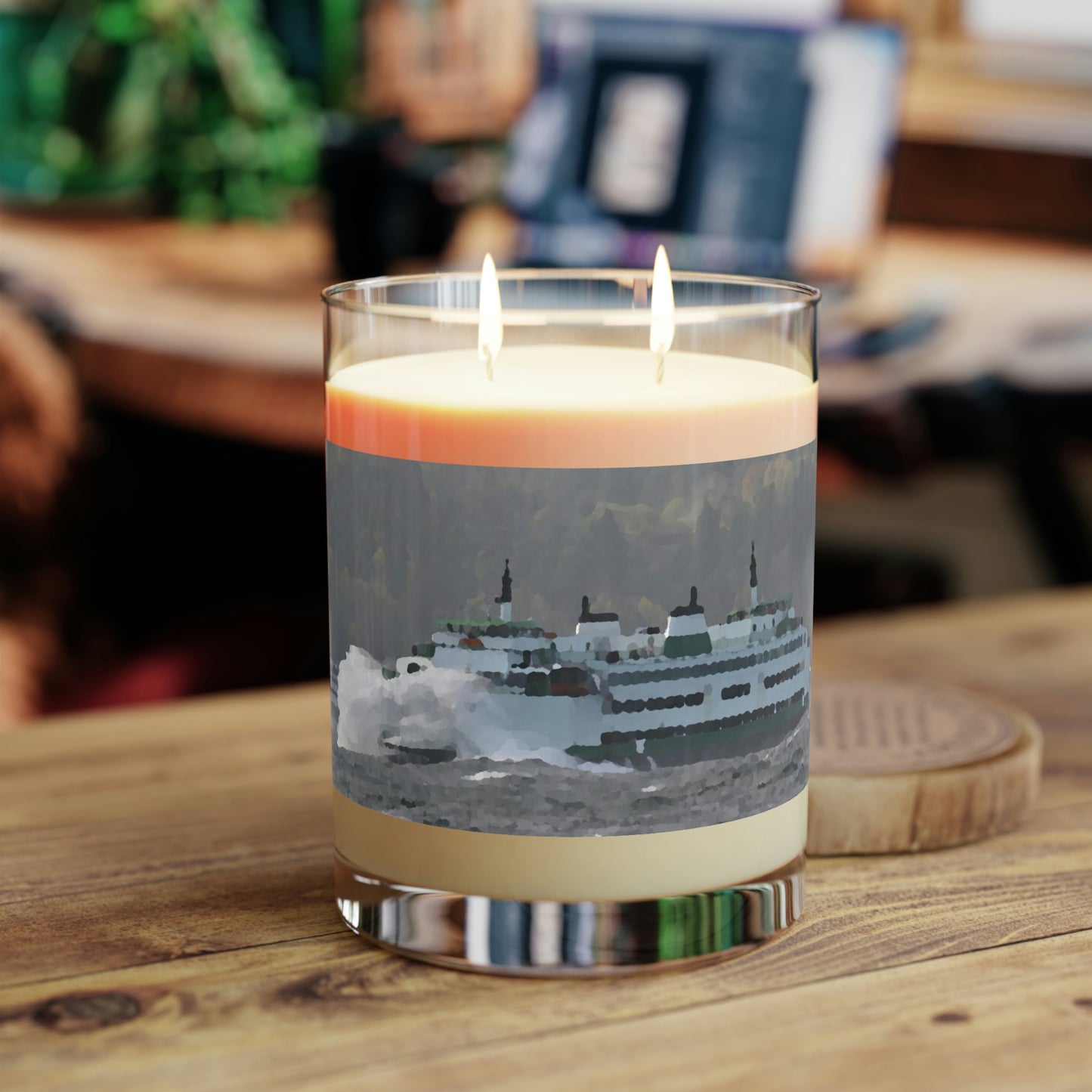 Scented Candle - Full Glass, 11oz ... WADOT Ferry Crossing ... "A Very Rough Day" ... Mulkiteo Route ... Family Archives ... Early 1990's' ... Original Works ...