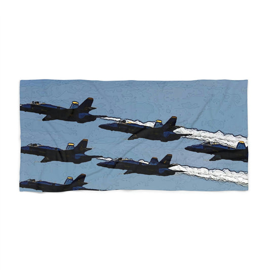 Beach Towel ... Seattle Seafair ..."Blue Angels Run Over Lake Washington" ... Circa Mid 1980's ... Dr FJ Holt ... Original Works ...