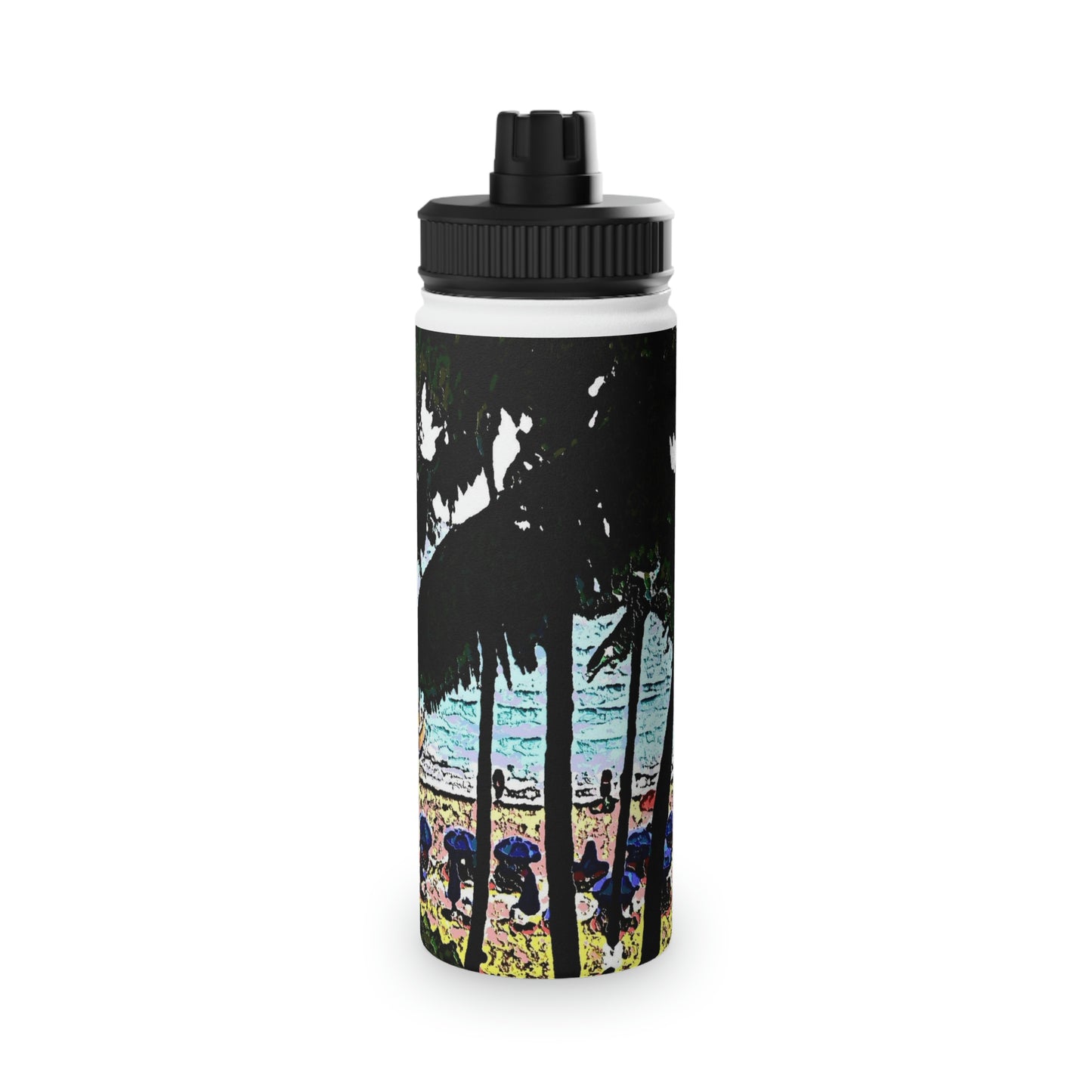 Stainless Steel Water Bottle, Sports Lid ... "A Beautiful Beach Amongst The Palms" ... The Outrigger Waikiki, Honolulu, Oahu ... Original Works ...