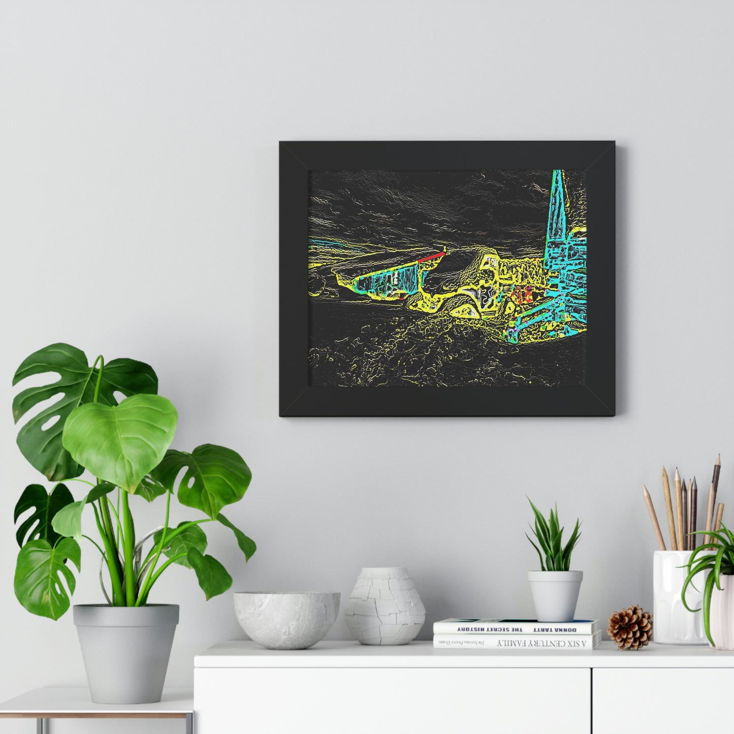 Framed Horizontal Poster ... "Snow Vehicle In Snow Storm At-Rest" ... Circa 12Mar23 ... Central Idaho ... 18-Hours Rendering Time: Original Works ...