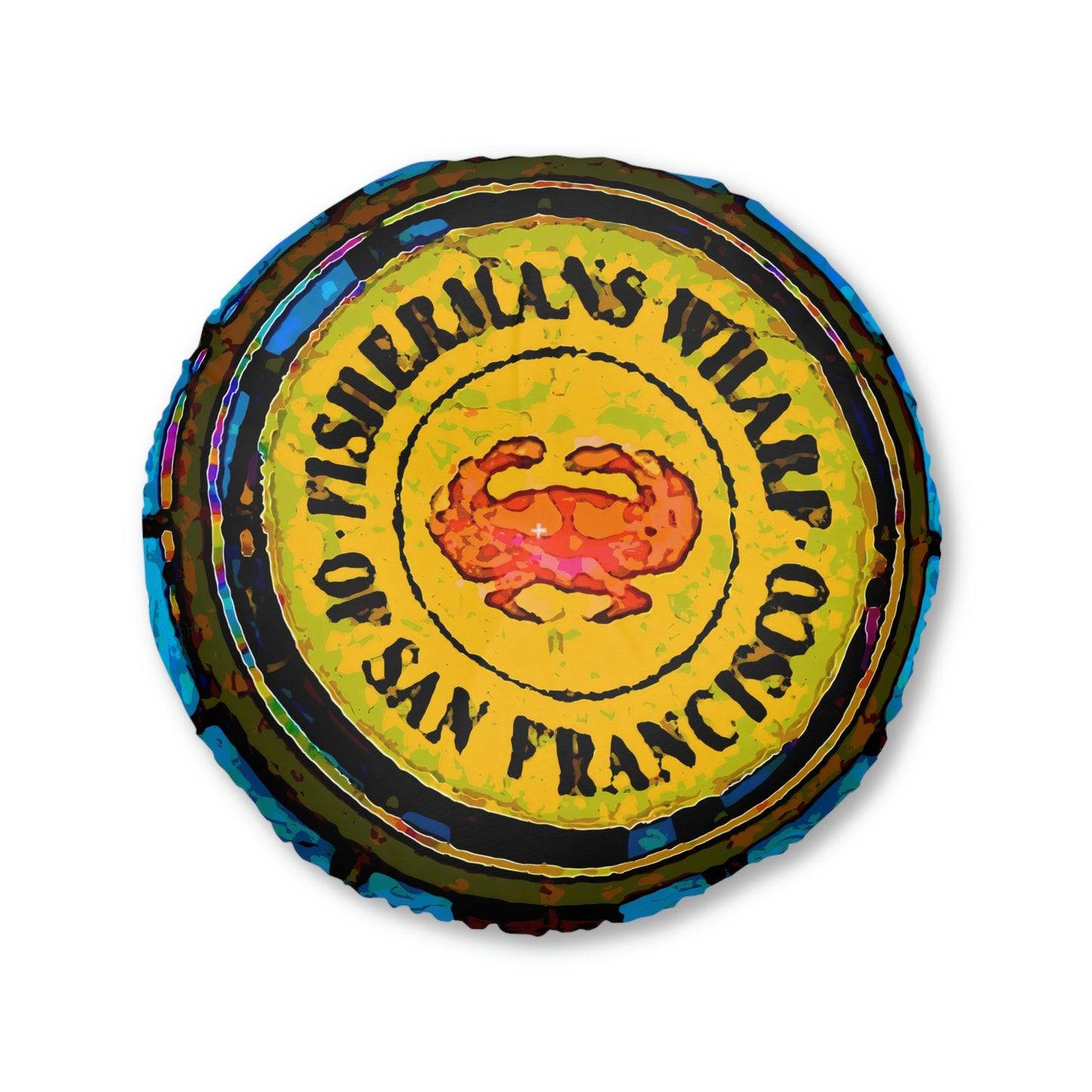 Tufted Floor Pillow, Round ... "No.9 Fishermen's Grotto - Fishermen's Wharf, SF, California" ... Family Archives: 1970's ... Original Works ...