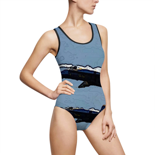 Women's Classic One-Piece Swimsuit ... Seattle Seafair ..."Blue Angels Run Over Lake Washington" ... Circa Mid 1980's ... Dr FJ Holt ... Original Works ...