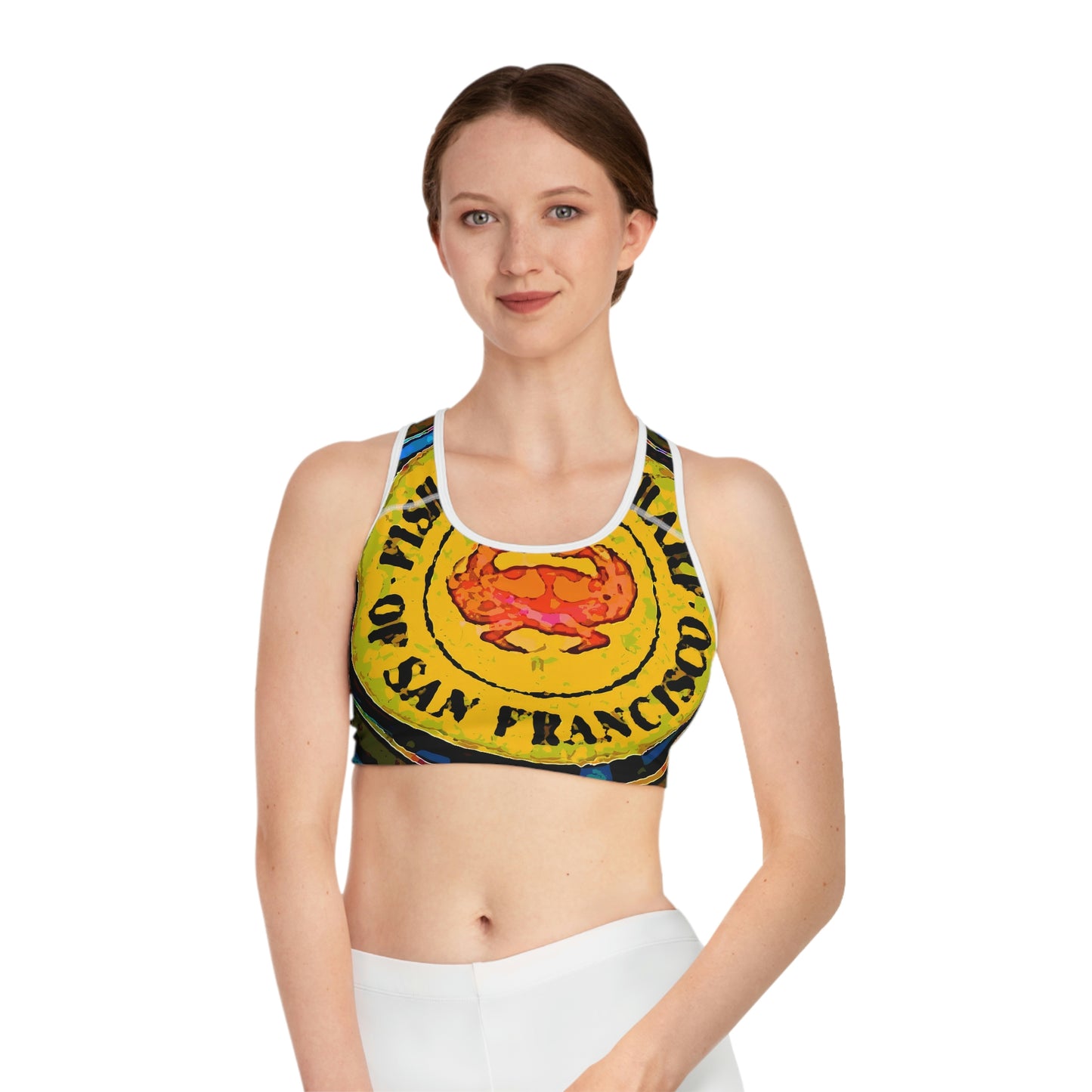 Sports Bra (AOP) ...  "No.9 Fishermen's Grotto - Fishermen's Wharf, SF, California" ... Family Archives: 1970's ... Original Works ...