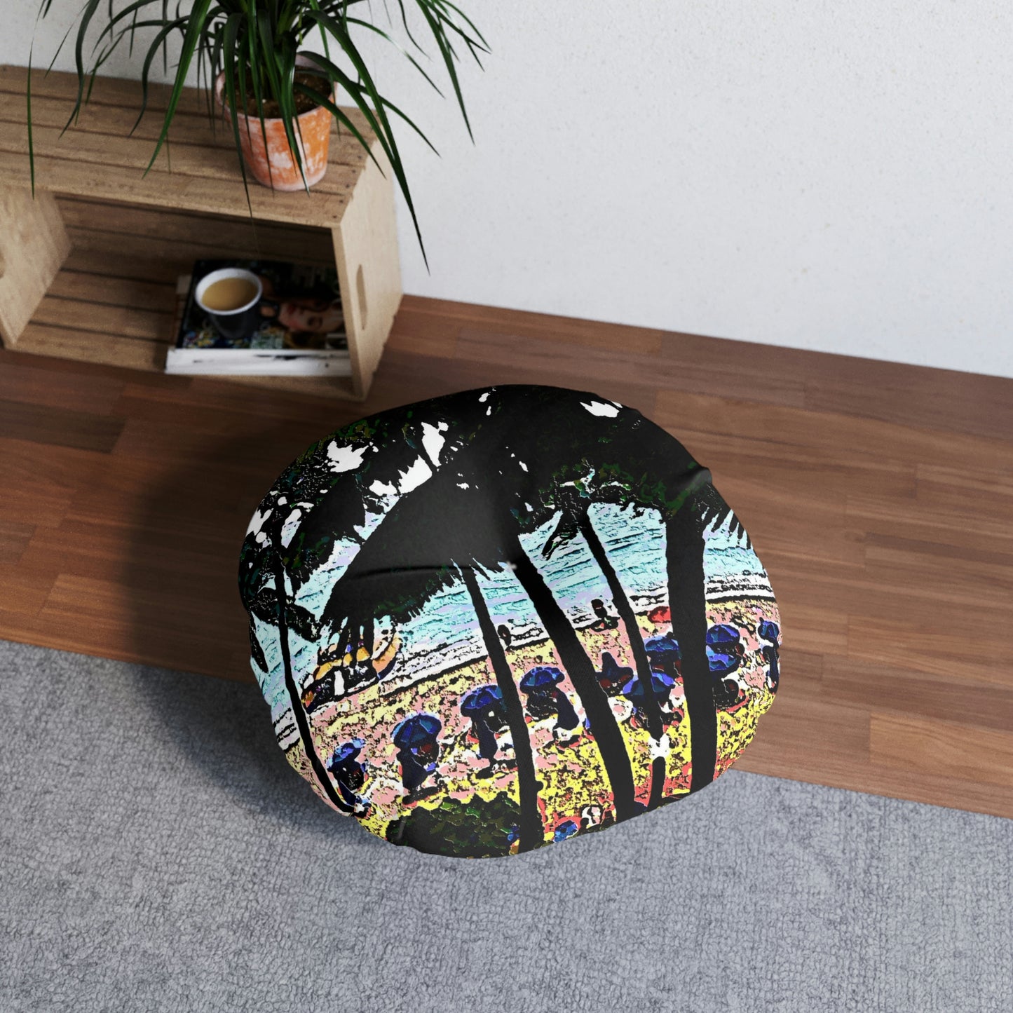 Tufted Floor Pillow, Round ... "A Beautiful Beach Amongst The Palms" ... The Outrigger Waikiki, Honolulu, Oahu ... Original Works ...