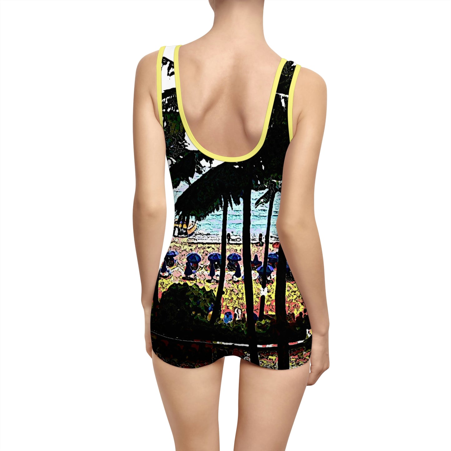 Women's Vintage Swimsuit ...  "A Beautiful Beach Amongst The Palms" ... The Outrigger Waikiki, Honolulu, Oahu ... Original Works ...