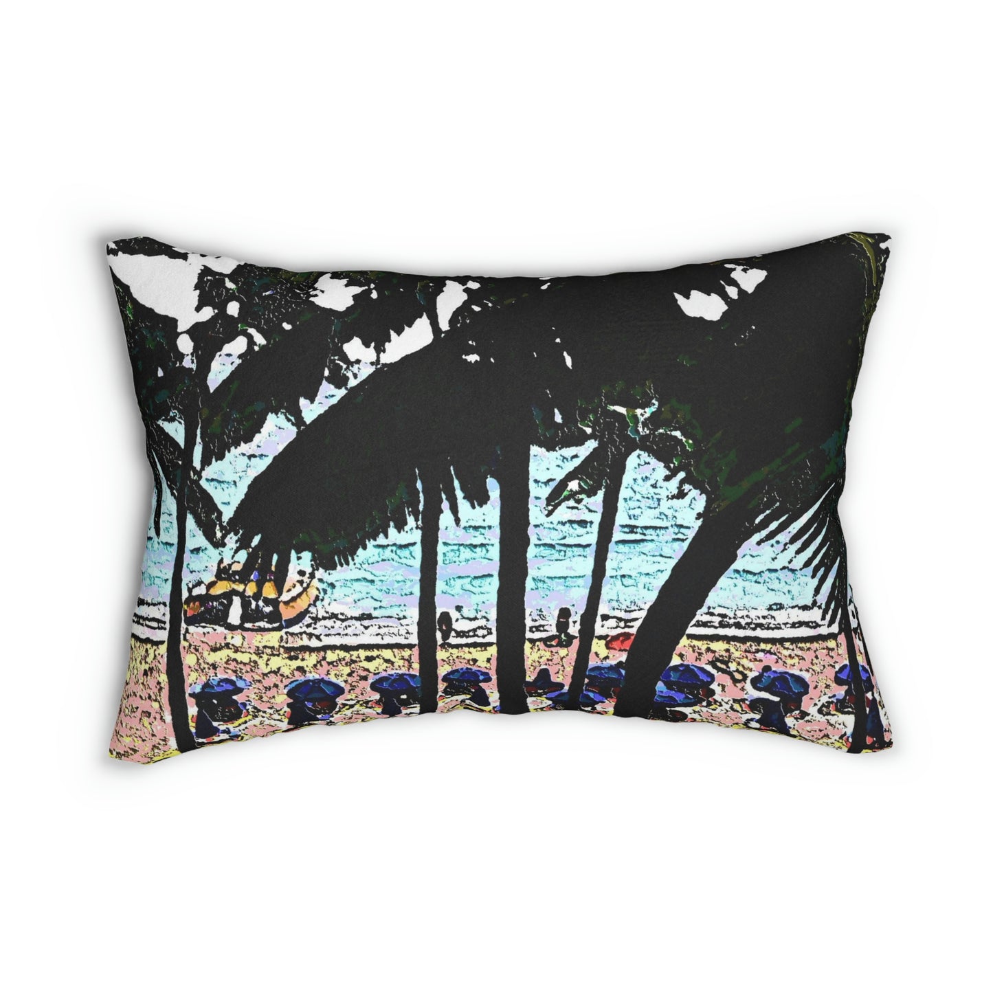 Spun Polyester Lumbar Pillow ... "A Beautiful Beach Amongst The Palms" ... The Outrigger Waikiki, Honolulu, Oahu ... Original Works ...