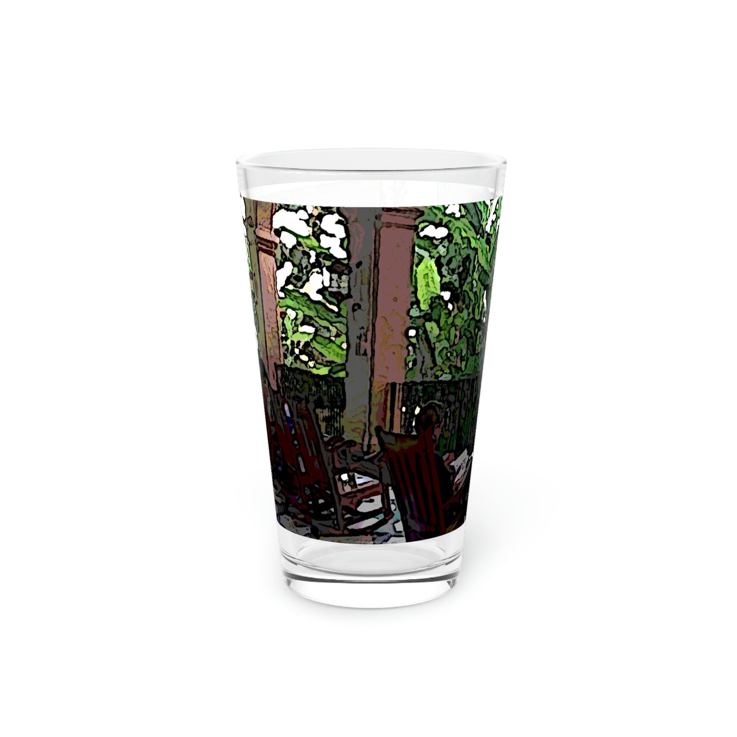 Pint Glass, 16oz ... Lanai & Rocking Chairs At: 'The Pink Palace' ... The Royal Hawai'ian ... Honolulu, HI ... '27Oct2014' ... Original Works ...