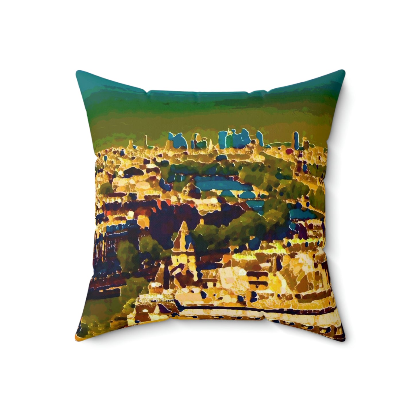 Spun Polyester Square Pillow ... Au Paris ... "Along The River Seine" ... Barbara Joan Bonnell-Holt: 1972 ... Original Works ...