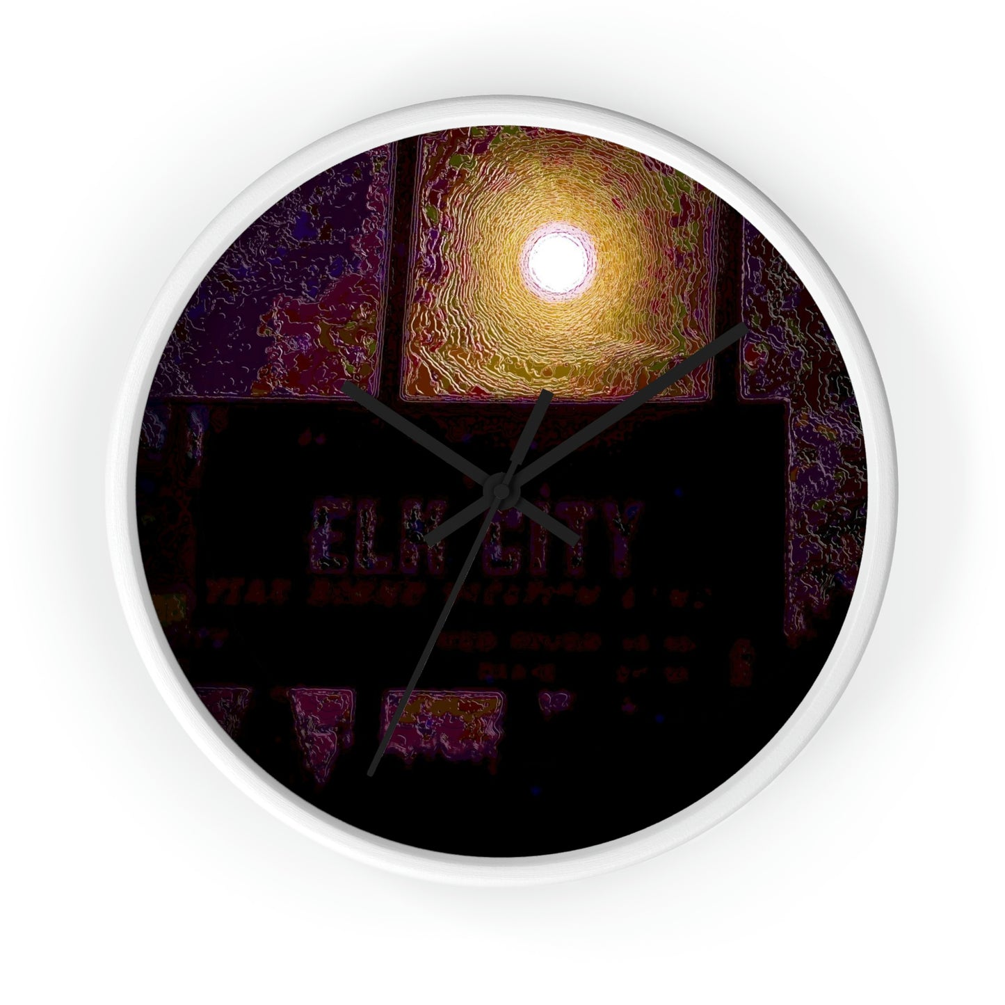 Wall clock ... Car Approaches From The Stern ... Moon Ascendary From The Bow ... "Two Friendly Travellers On A Cold Night Near Elk City" ... C