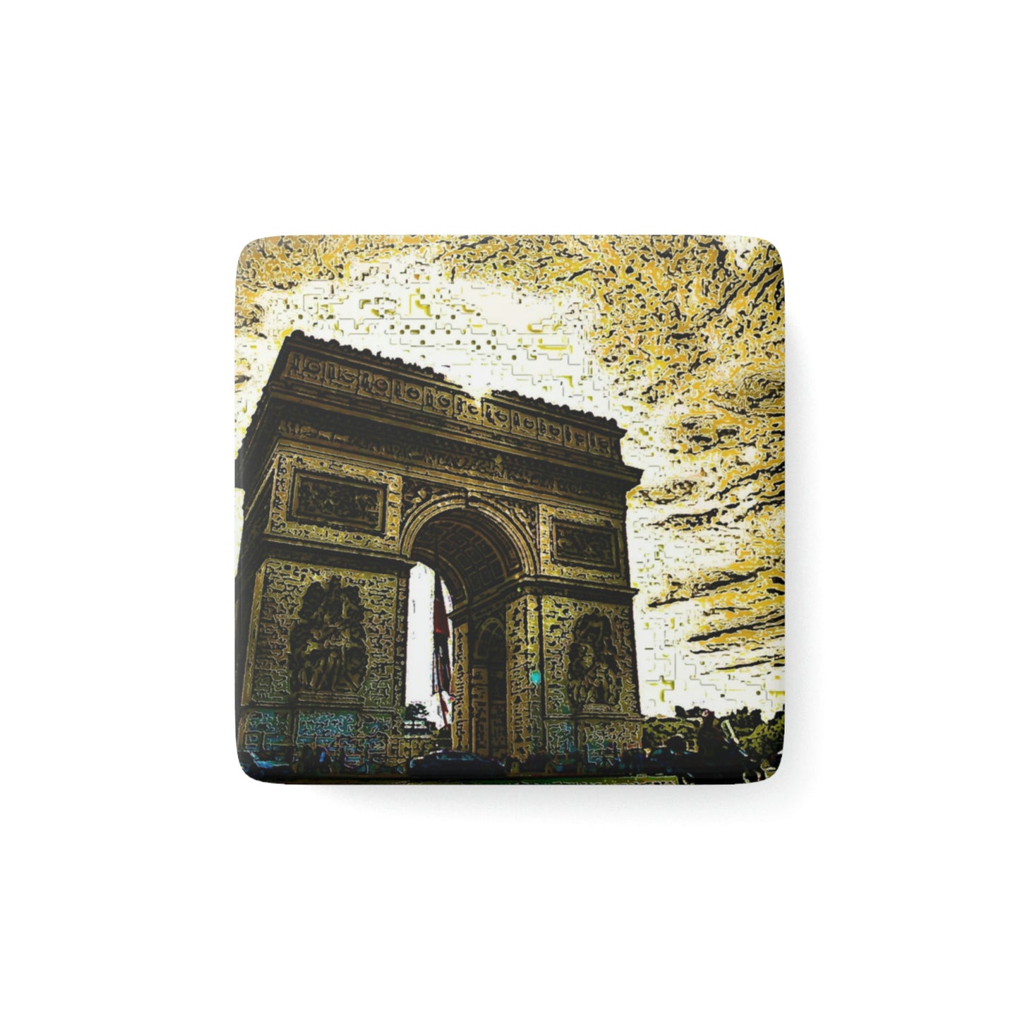 Porcelain Magnet, Square ...  L'Arc de Triomphe ... 'Barbara Joan Bonnell-Holt Photo' ... Circa 1972 ... Oringinal Works ...