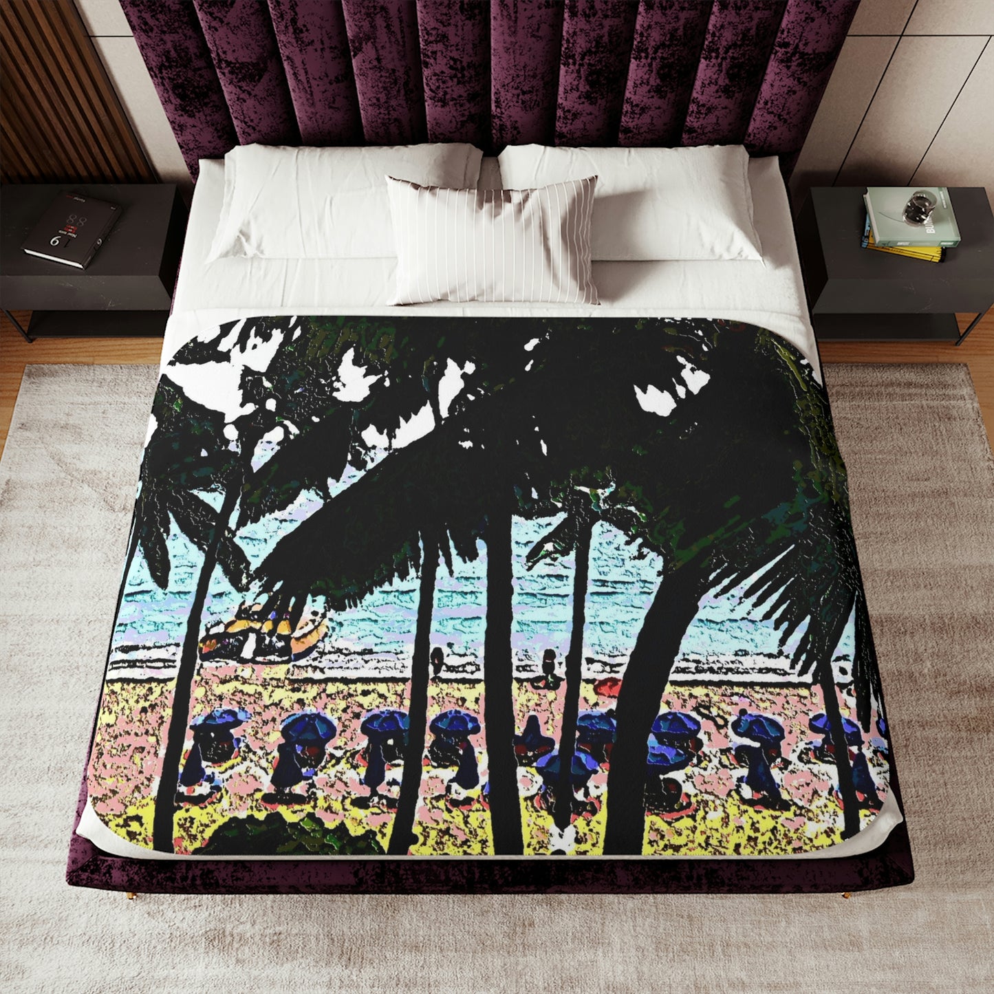 Sherpa Blanket, Two Colors ... "A Beautiful Beach Amongst The Palms" ... The Outrigger Waikiki, Honolulu, Oahu ... Original Works ...