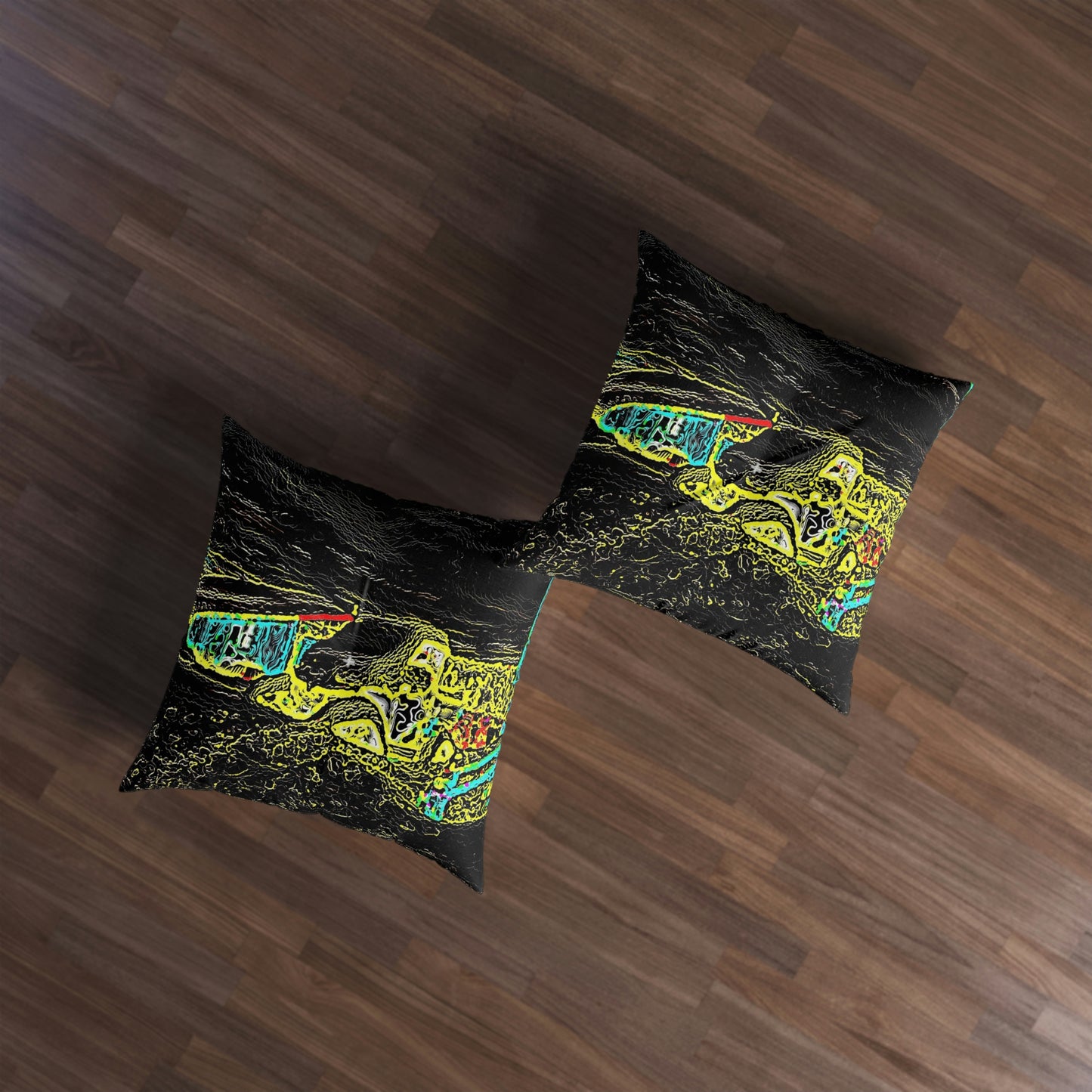 Tufted Floor Pillow, Square ...  "Snow Vehicle In Snow Storm At-Rest" ... Circa 12Mar23 ... Central Idaho ... 18-Hours Rendering Time: Original Works ...