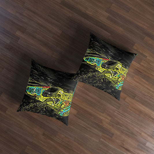 Tufted Floor Pillow, Square ...  "Snow Vehicle In Snow Storm At-Rest" ... Circa 12Mar23 ... Central Idaho ... 18-Hours Rendering Time: Original Works ...