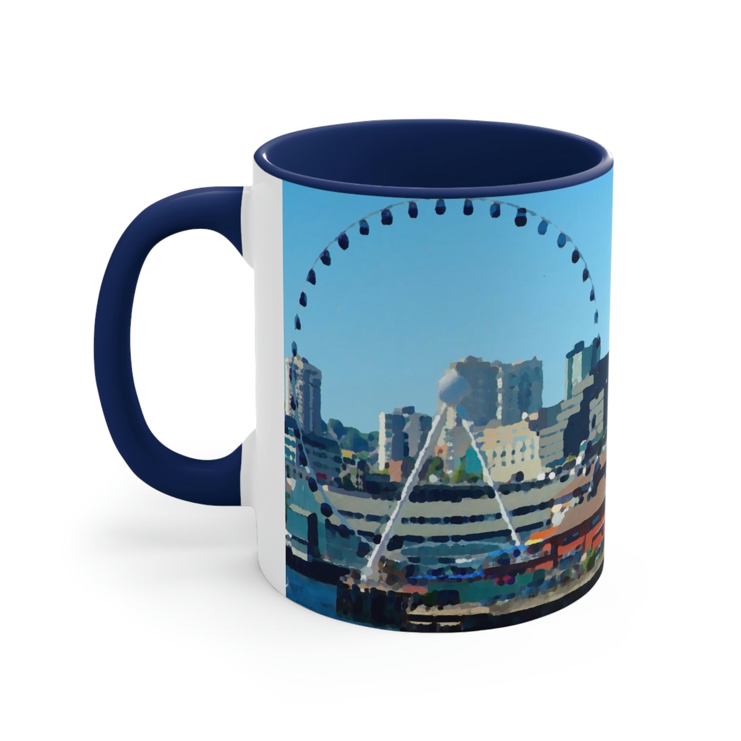 Accent Coffee Mug, 11oz ... That Classic Wheel ... 'Seattle's Wheel' ... & Old Classic Waterside Vendors ...  'Family Archives' ... Original Works ...