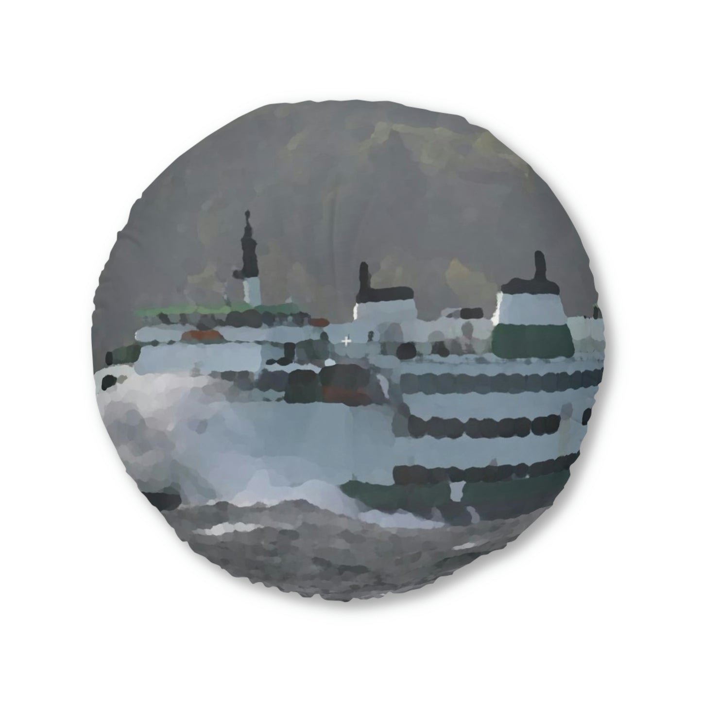 Tufted Floor Pillow, Round ... WADOT Ferry Crossing ... "A Very Rough Day" ... Mulkiteo Route ... Family Archives ... Early 1990's' ... Original Works ...