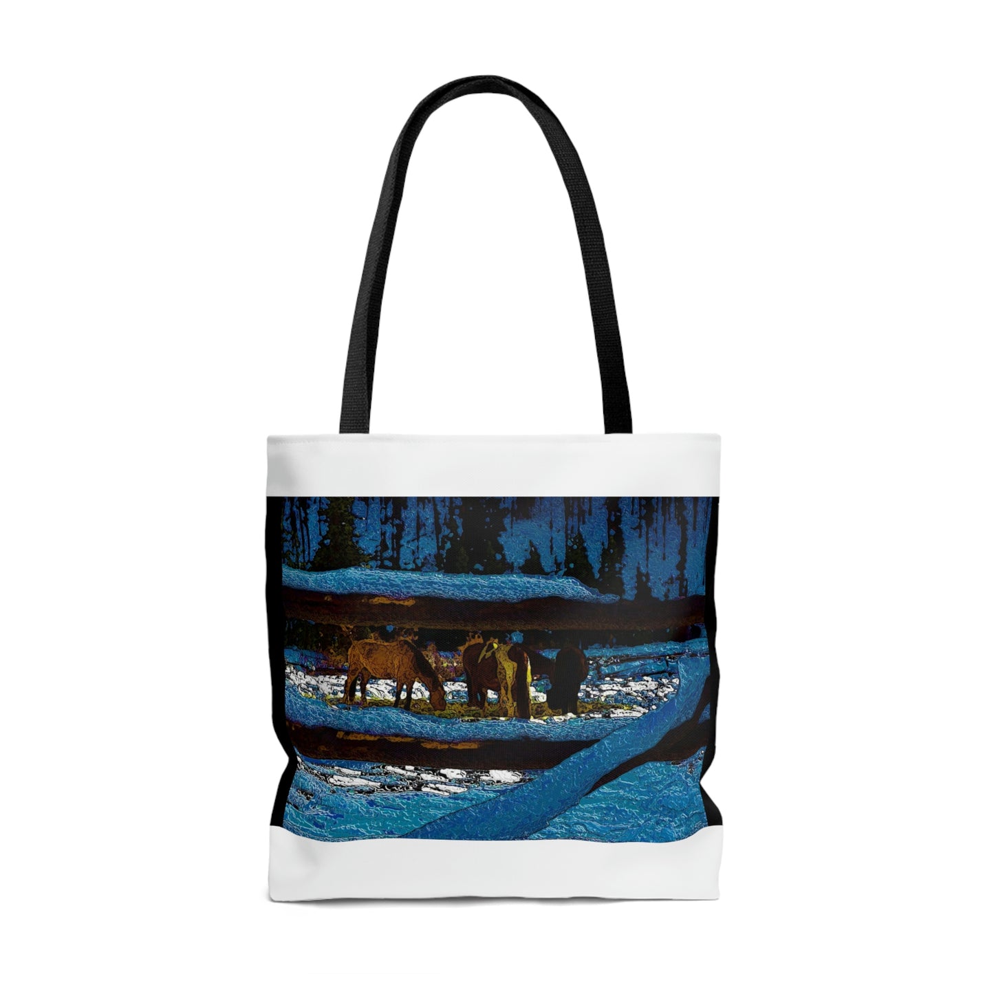 AOP Tote Bag ...  A Horse ... A Saddle ...  Foraging Through The Snow ...  An_Asses 'Cry' ... Central Idaho, November 2022 ...  Original Works ..