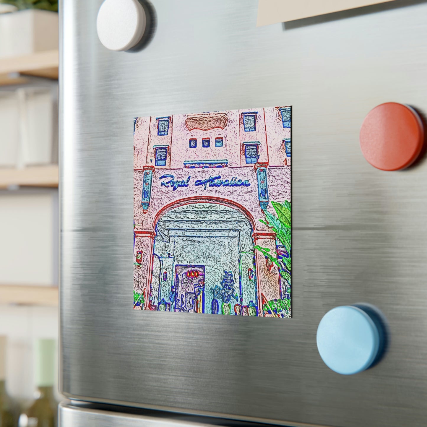 Square Magnet ... "La Grande Entree" At: 'The Pink Palace' ... The Royal Hawai'ian ... Honolulu, HI ... '27Oct2014' ... Original Works ...