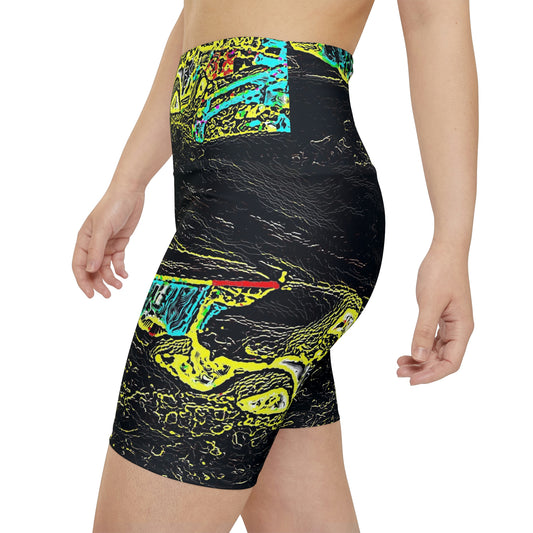 Women's Workout Shorts (AOP) ... "Snow Vehicle In Snow Storm At-Rest" ... Circa 12Mar23 ... Central Idaho ... 18-Hours Rendering Time: Original Works ...