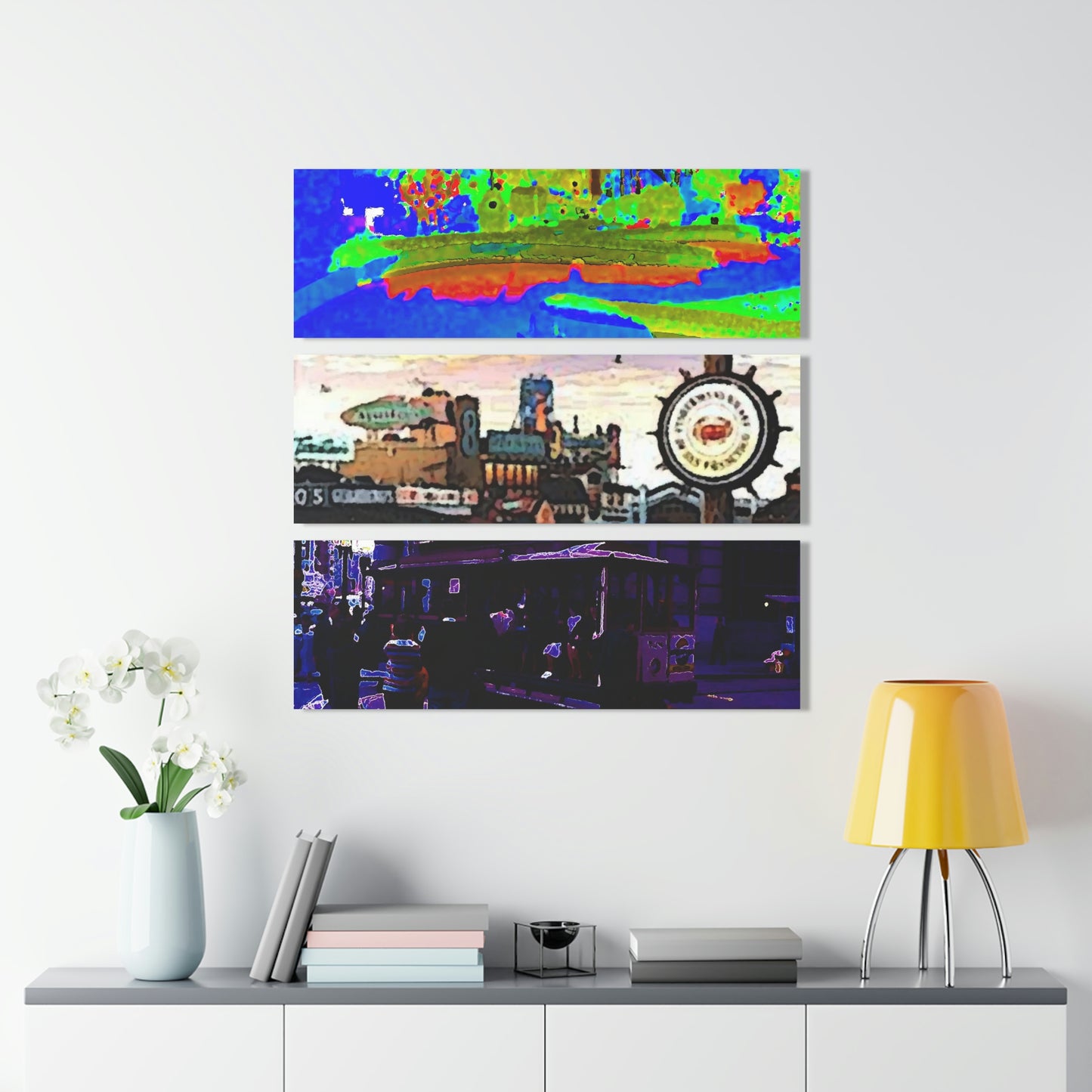 Acrylic Prints (Triptych) ... San Francisco Classics & Wonderful Delights ... Cable Car, No.9 Fishermen's Grotto & Fishermen's Wharf, Lombard Street ... 1970's ... Original Works ...