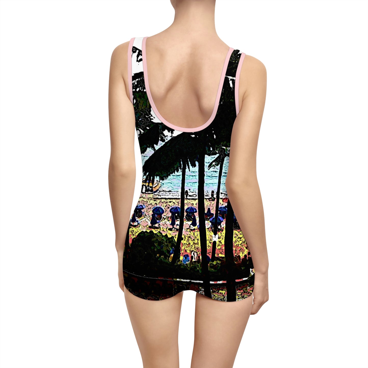 Women's Vintage Swimsuit ...  "A Beautiful Beach Amongst The Palms" ... The Outrigger Waikiki, Honolulu, Oahu ... Original Works ...