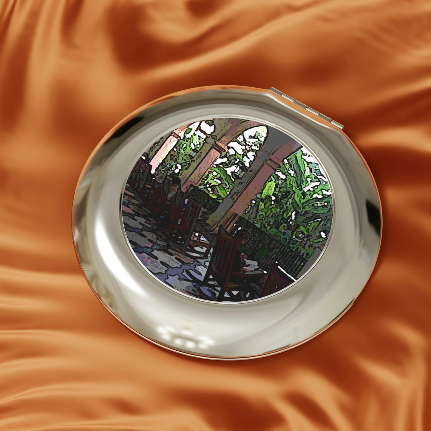 Compact Travel Mirror ...  Lanai & Rocking Chairs At: 'The Pink Palace' ... The Royal Hawai'ian ... Honolulu, HI ... '27Oct2014' ... Original Works ...